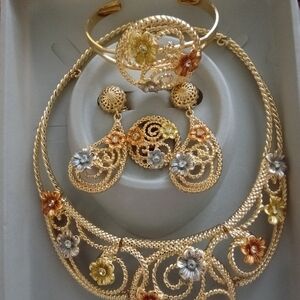 Gold and Silver Floral Necklace Set